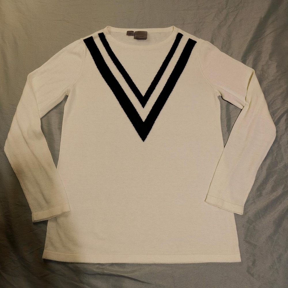 Vero Moda Womens White 100% Cotton Preppy Chevron Striped Knit Top M VMGILLIAN